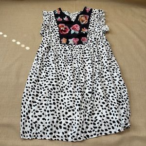 Kirundo White Black Spotted Floral Yoke Mini Dress